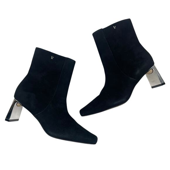 Larroude Alexis Suede Mirror Heel Ankle Boots Black Silver Size 7.5 - Picture 5 of 13